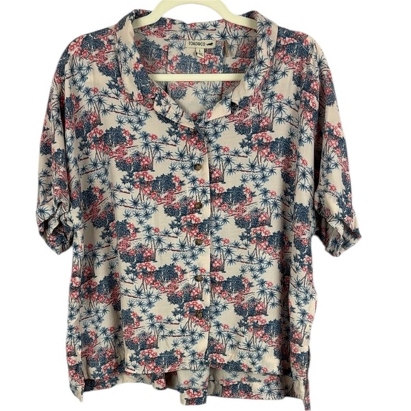 Toad & Co Hillrose SS 100% Tencel Pink and Blue Short Sleeve Shirt Size Large - Picture 1 of 12